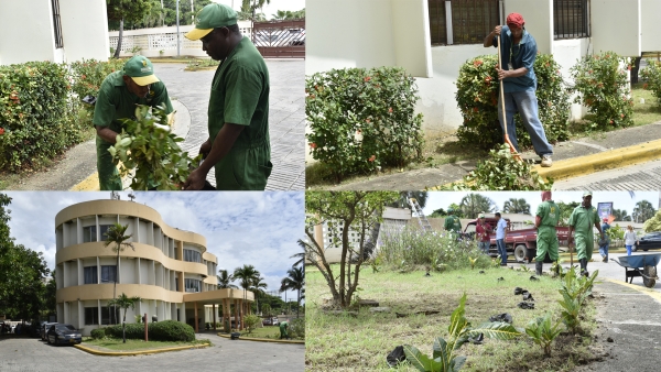 DIGECAC acondiciona áreas verdes del Colegio Dominicano de Periodistas